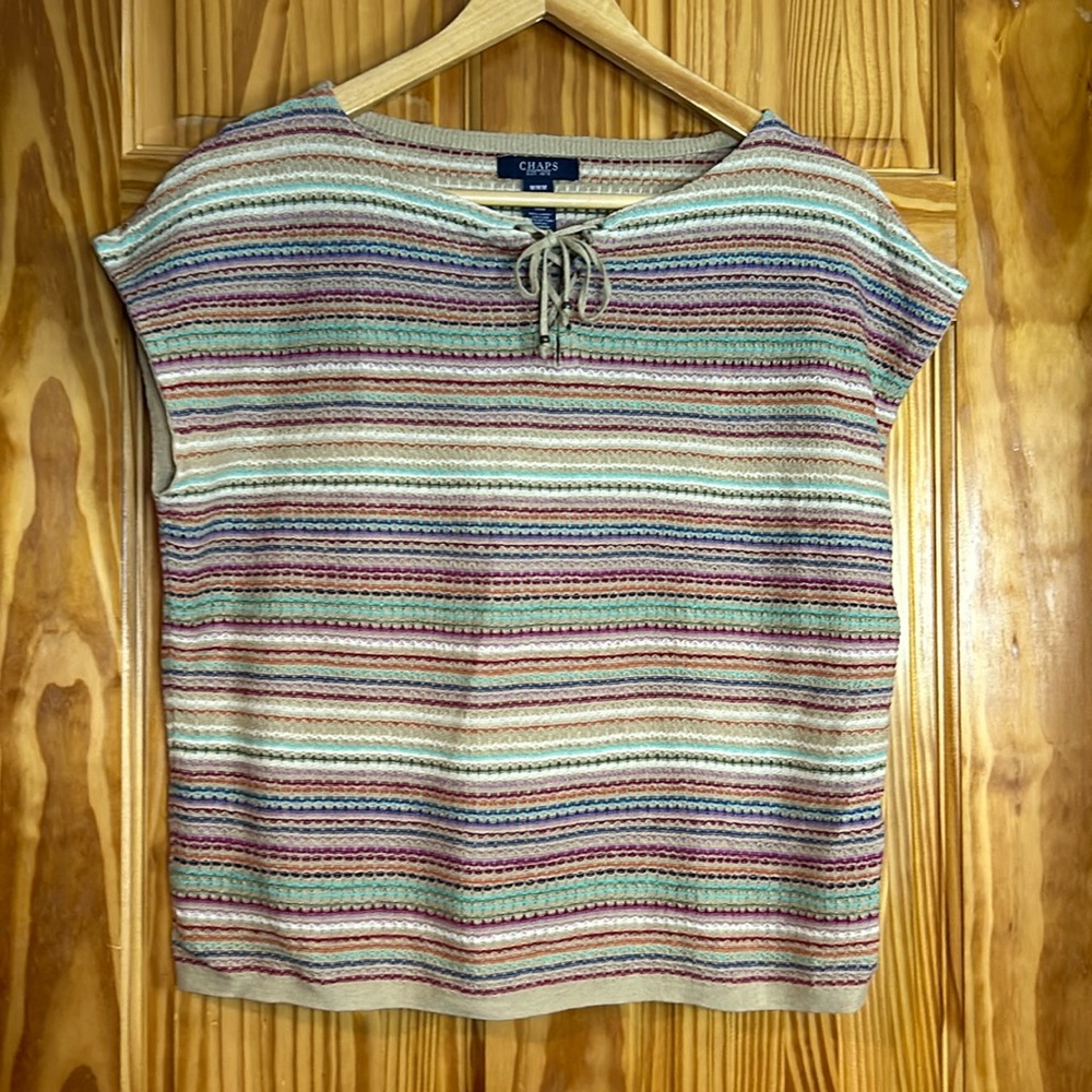 Chaps Pastel Striped Tie-Neck Knit Top